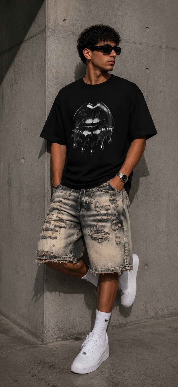 Bermuda Denim Oversize Destroyed Acid Wash – Grey Vintage