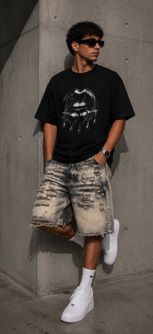 Bermuda Denim Oversize Destroyed Acid Wash – Grey Vintage